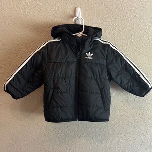 Adidas Black Hooded Jacket with White Stripes